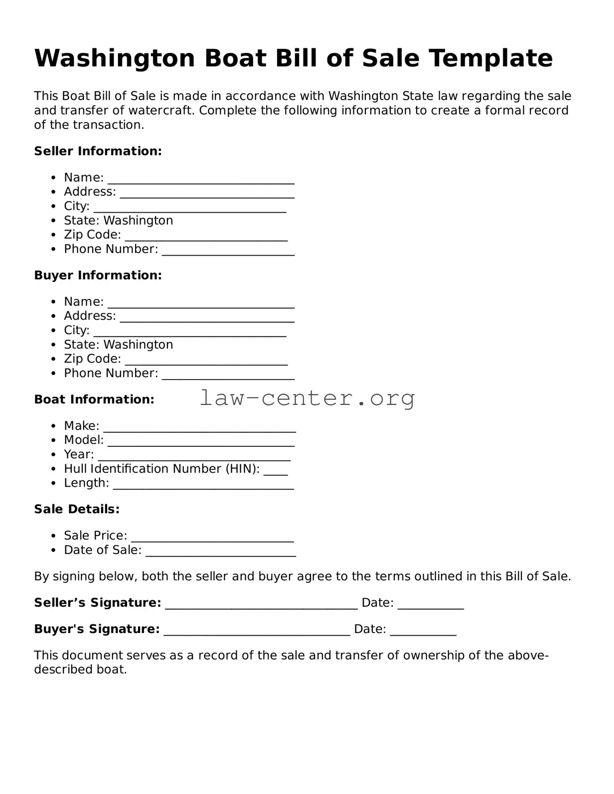 Attorney-Approved Washington Boat Bill of Sale Document
