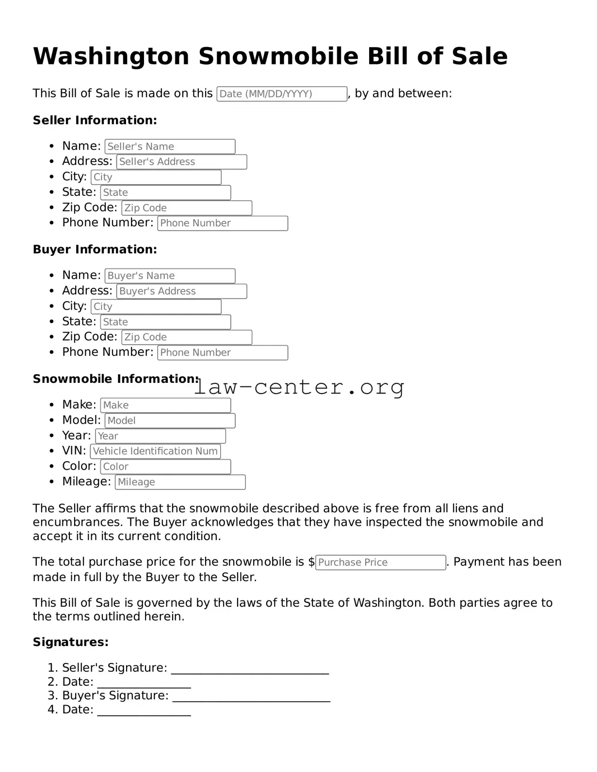 Attorney-Approved Washington Snowmobile Bill of Sale Document