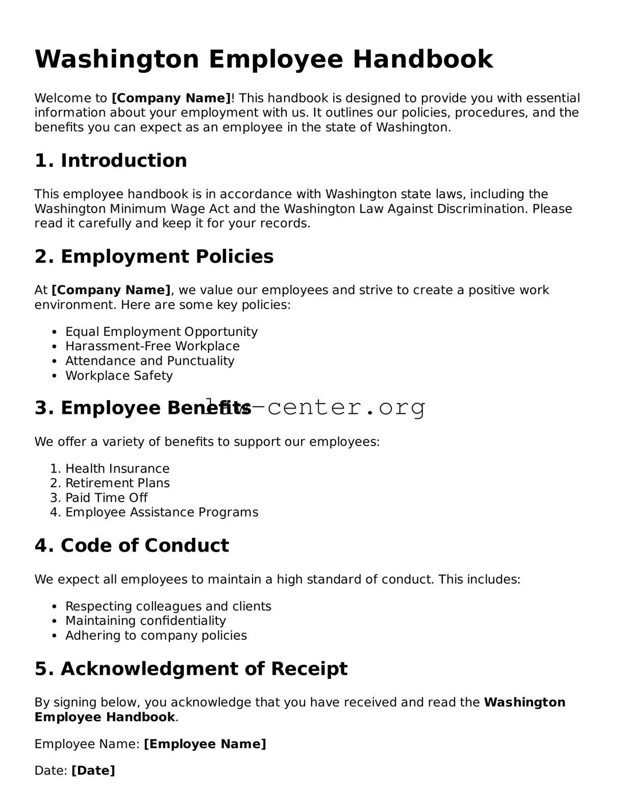 Attorney-Approved Washington Employee Handbook Document