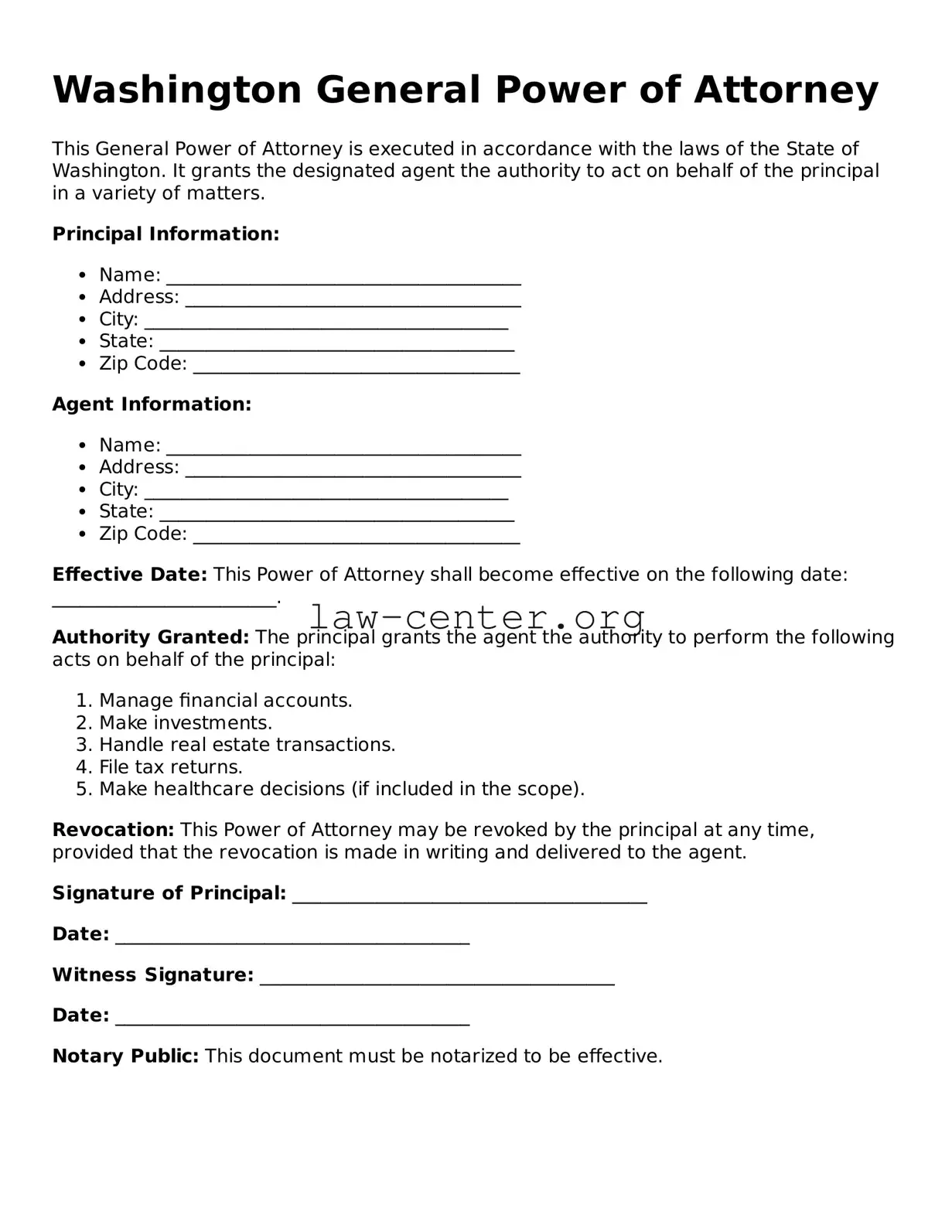Attorney-Approved Washington General Power of Attorney Document