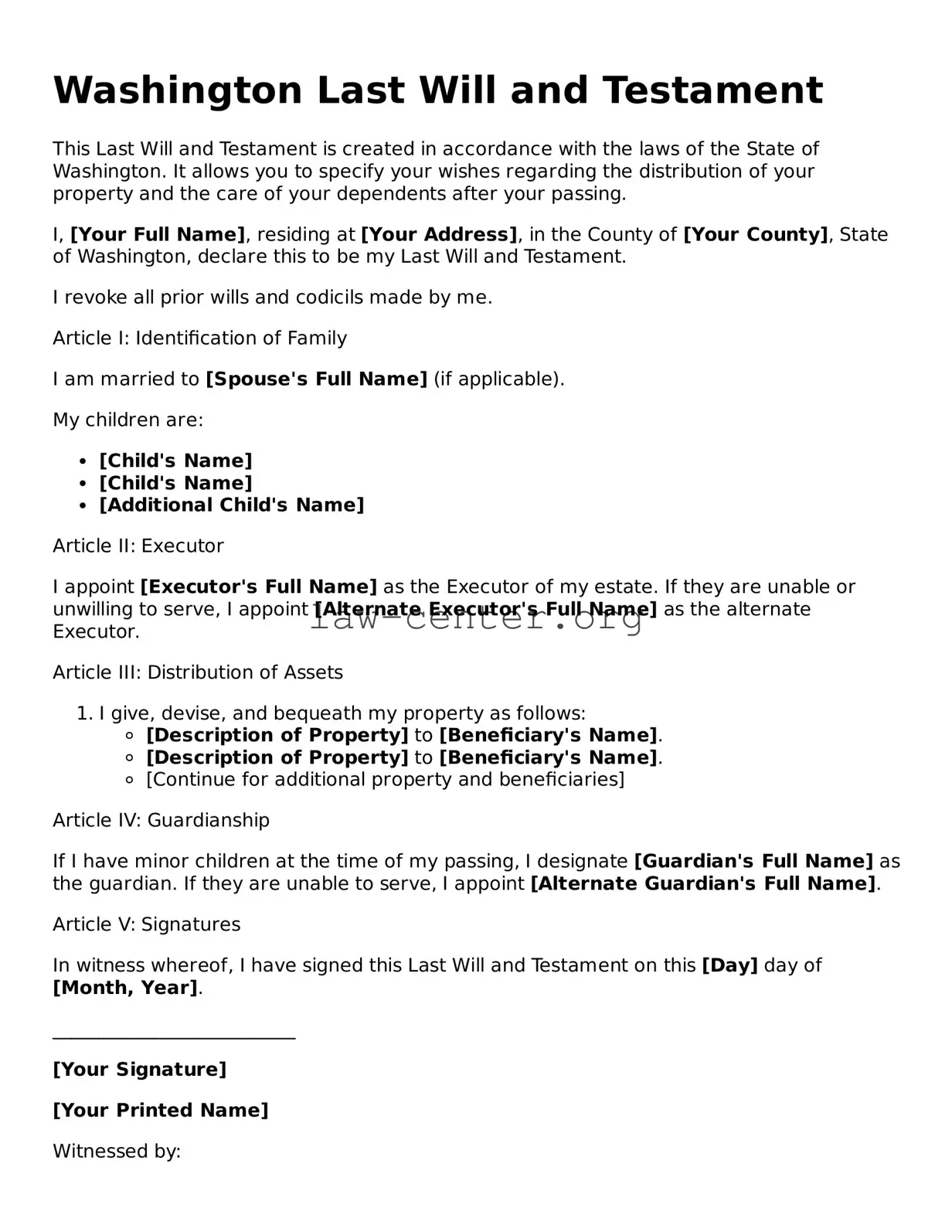 Attorney-Approved Washington Last Will and Testament Document