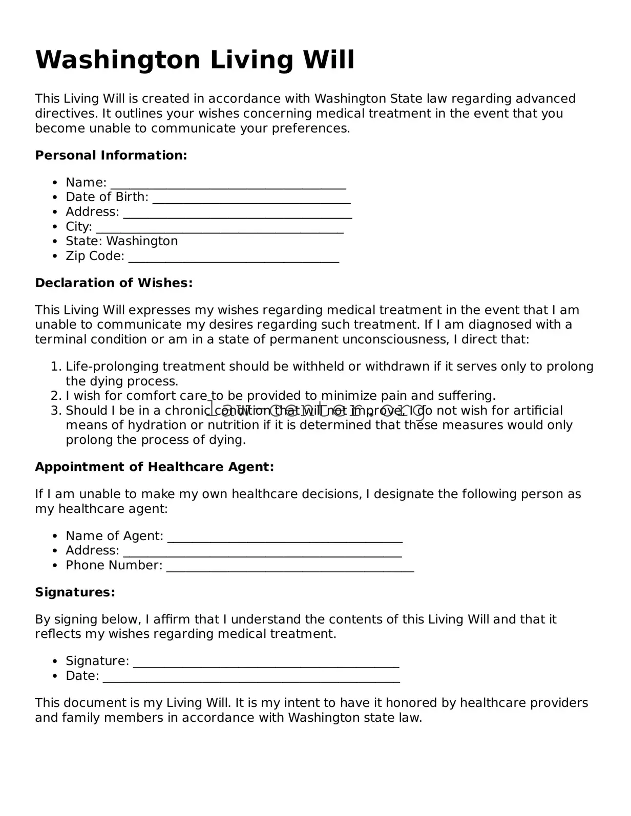Attorney-Approved Washington Living Will Document