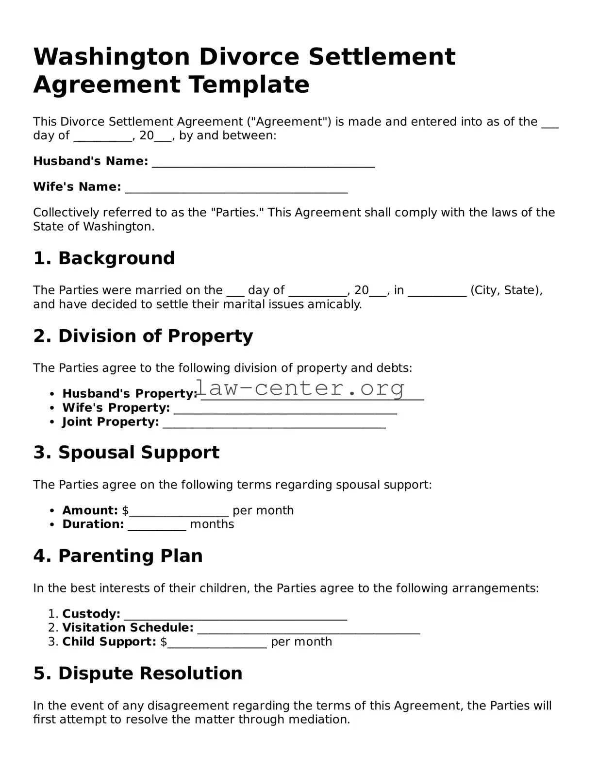 Attorney-Approved Washington Divorce Settlement Agreement Document