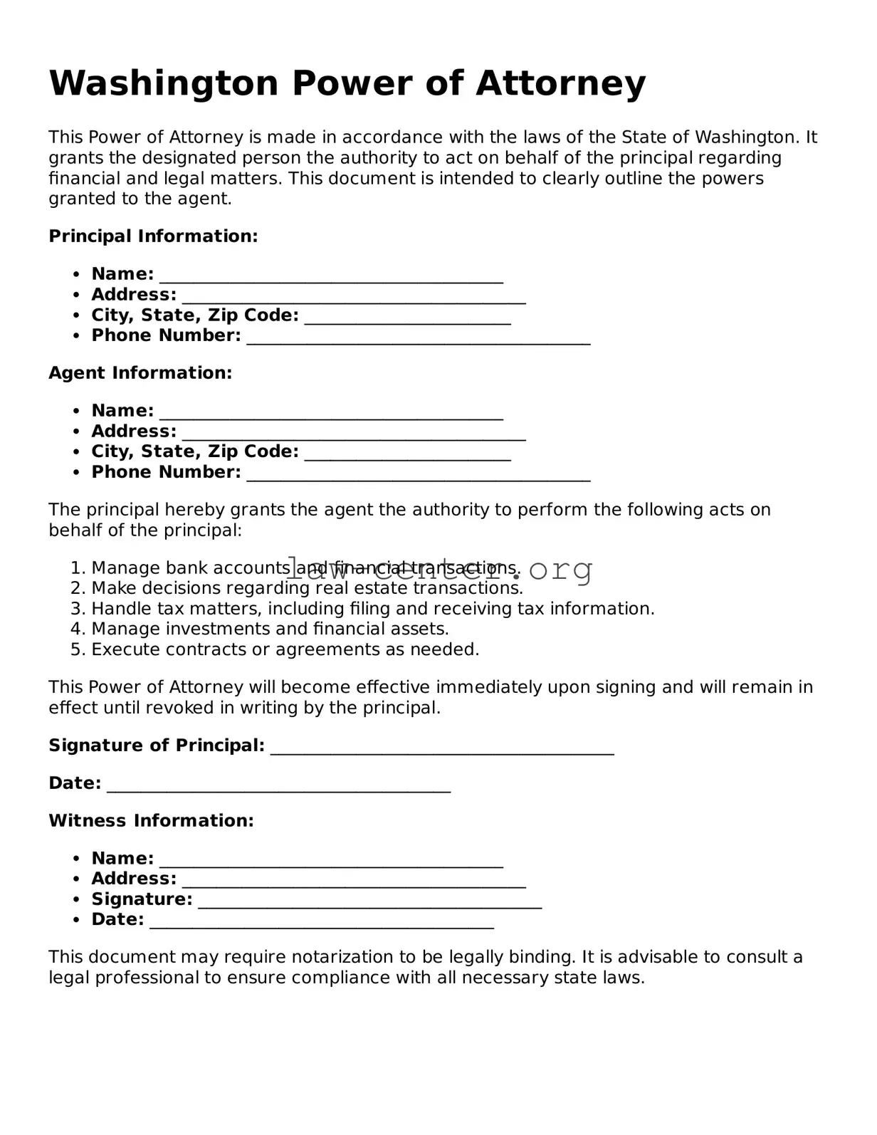 Attorney-Approved Washington Power of Attorney Document