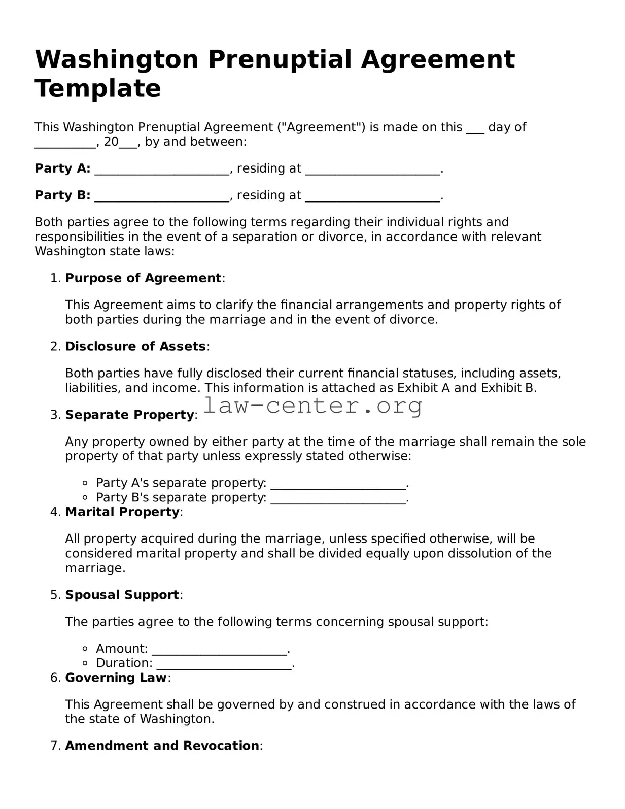 Attorney-Approved Washington Prenuptial Agreement Document
