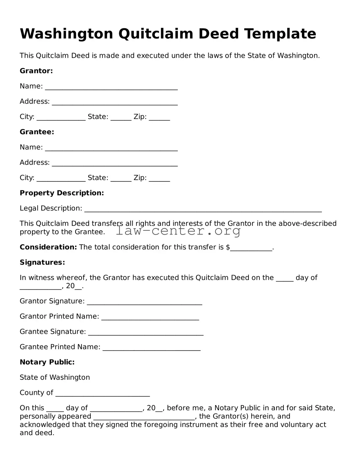 Attorney-Approved Washington Quitclaim Deed Document