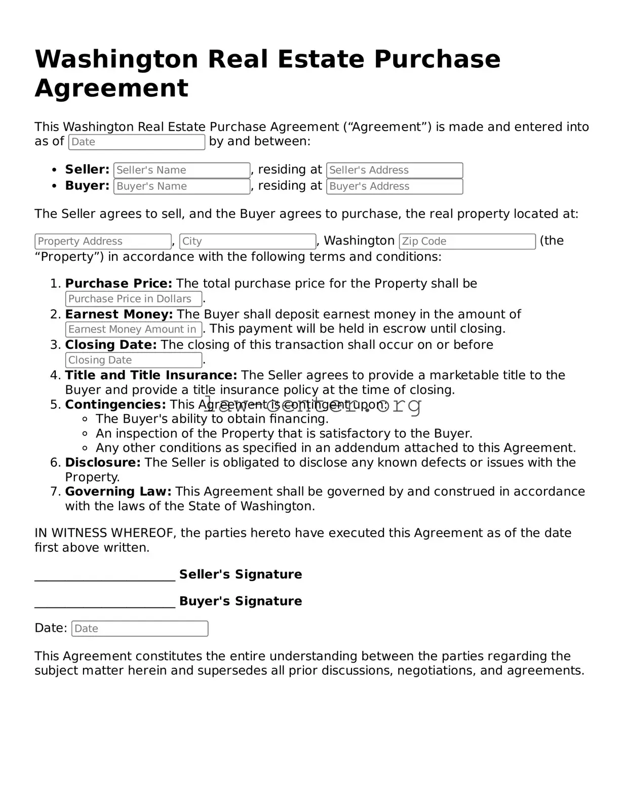 Attorney-Approved Washington Real Estate Purchase Agreement Document