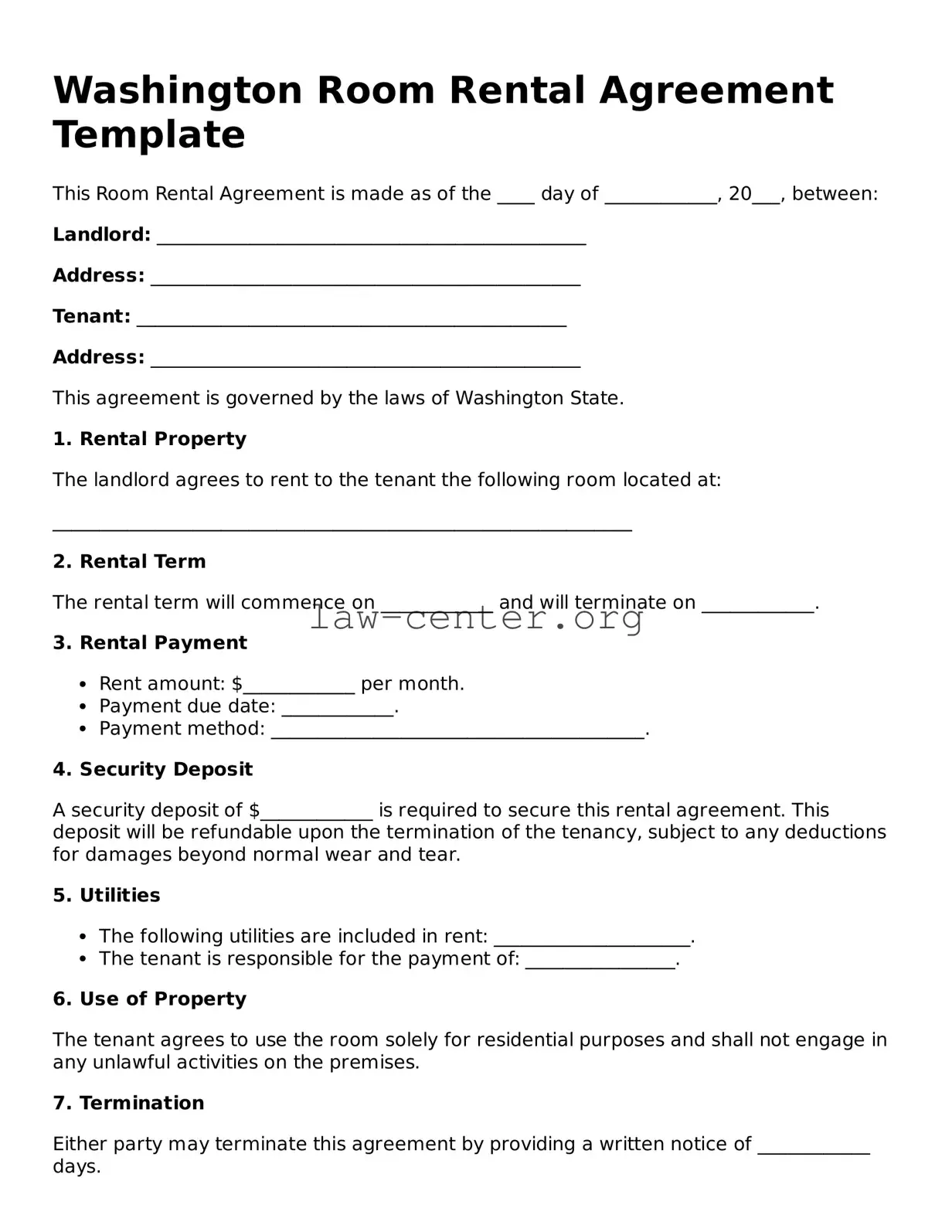 Attorney-Approved Washington Room Rental Agreement Document
