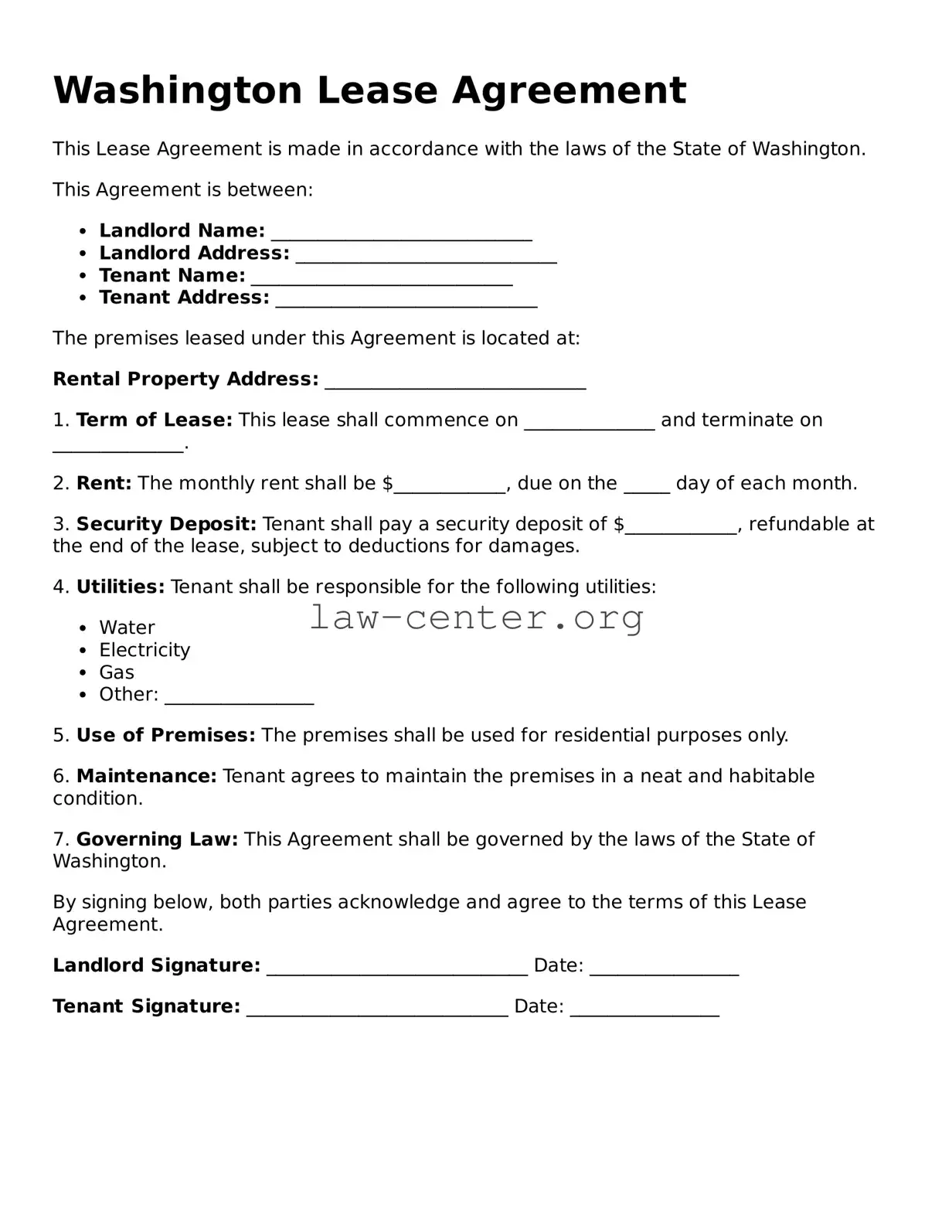 Attorney-Approved Washington Lease Agreement Document