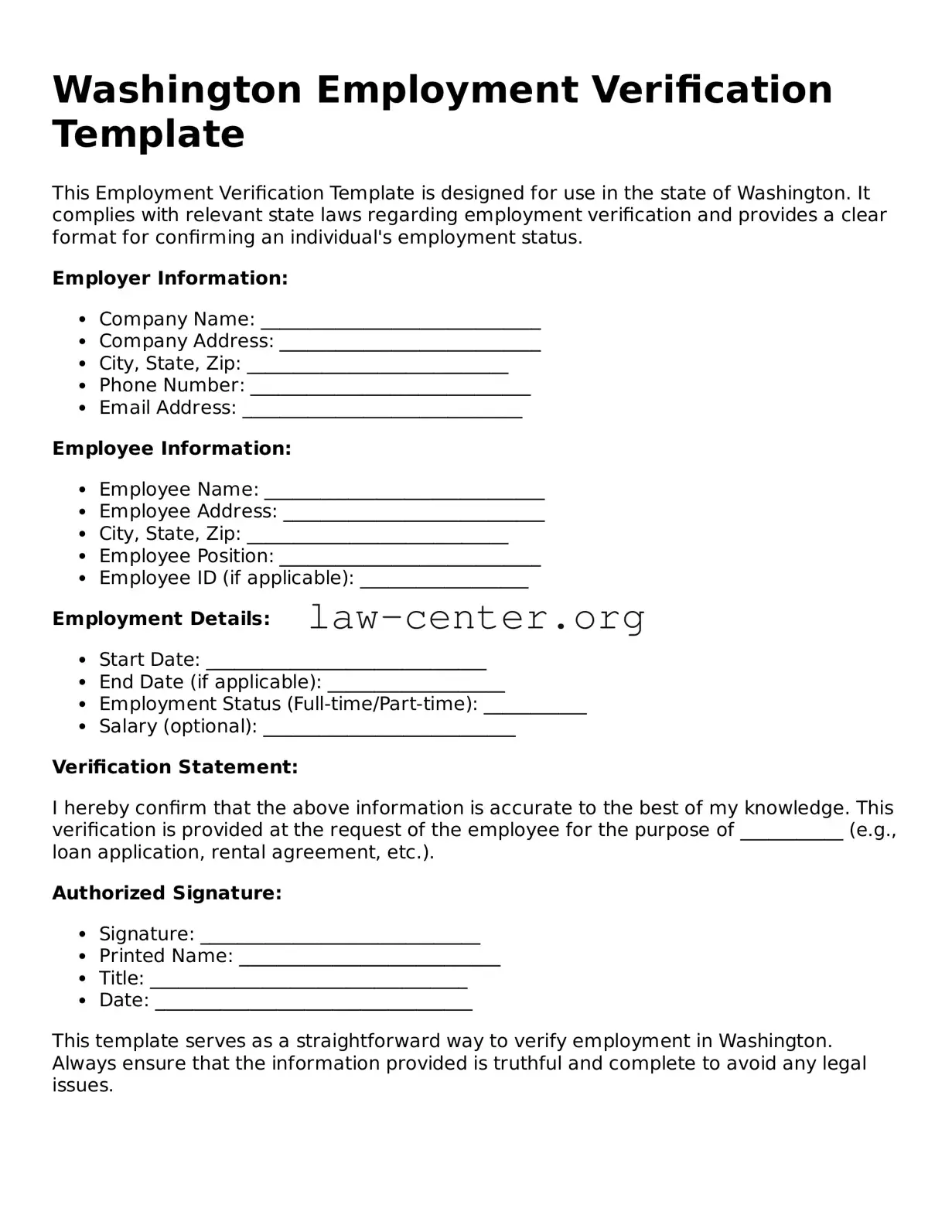 Attorney-Approved Washington Employment Verification Document