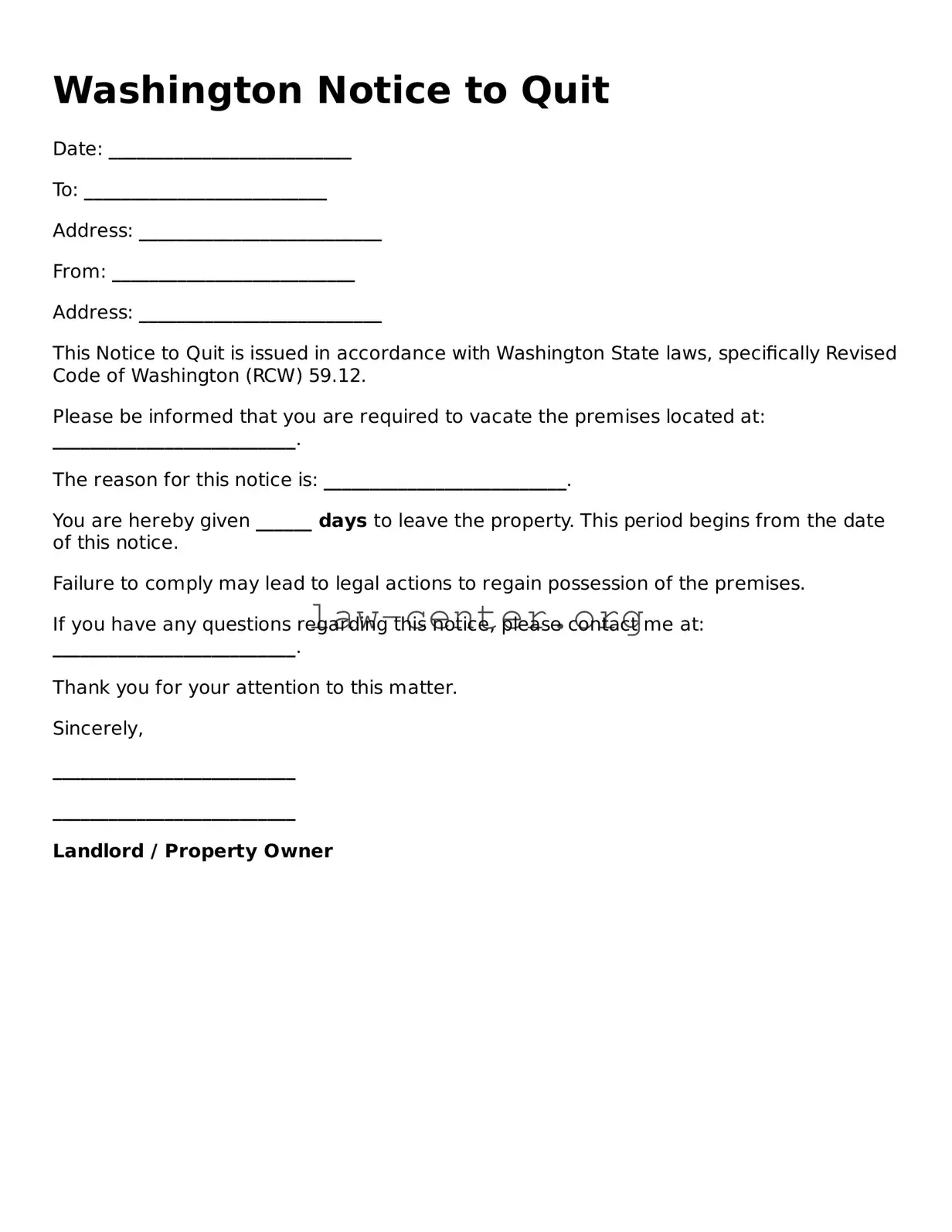 Attorney-Approved Washington Notice to Quit Document