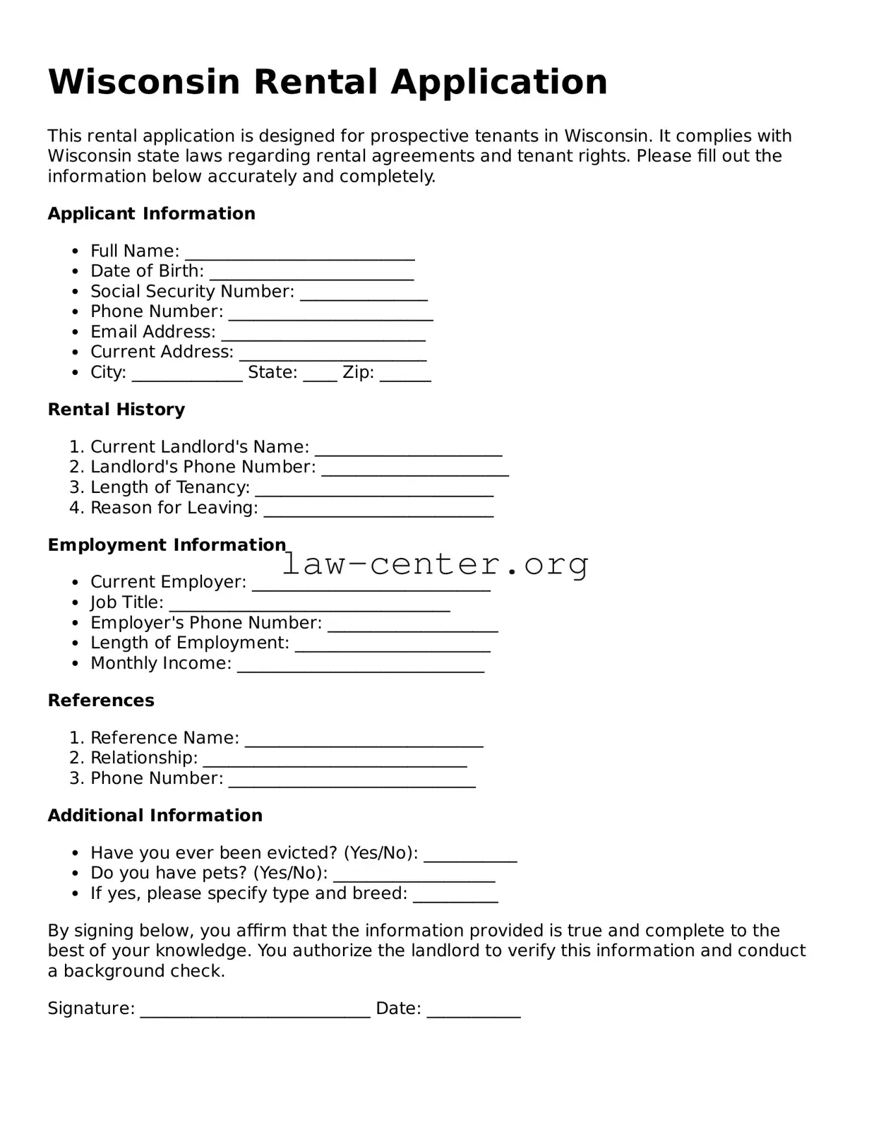 Attorney-Approved Wisconsin Rental Application Document