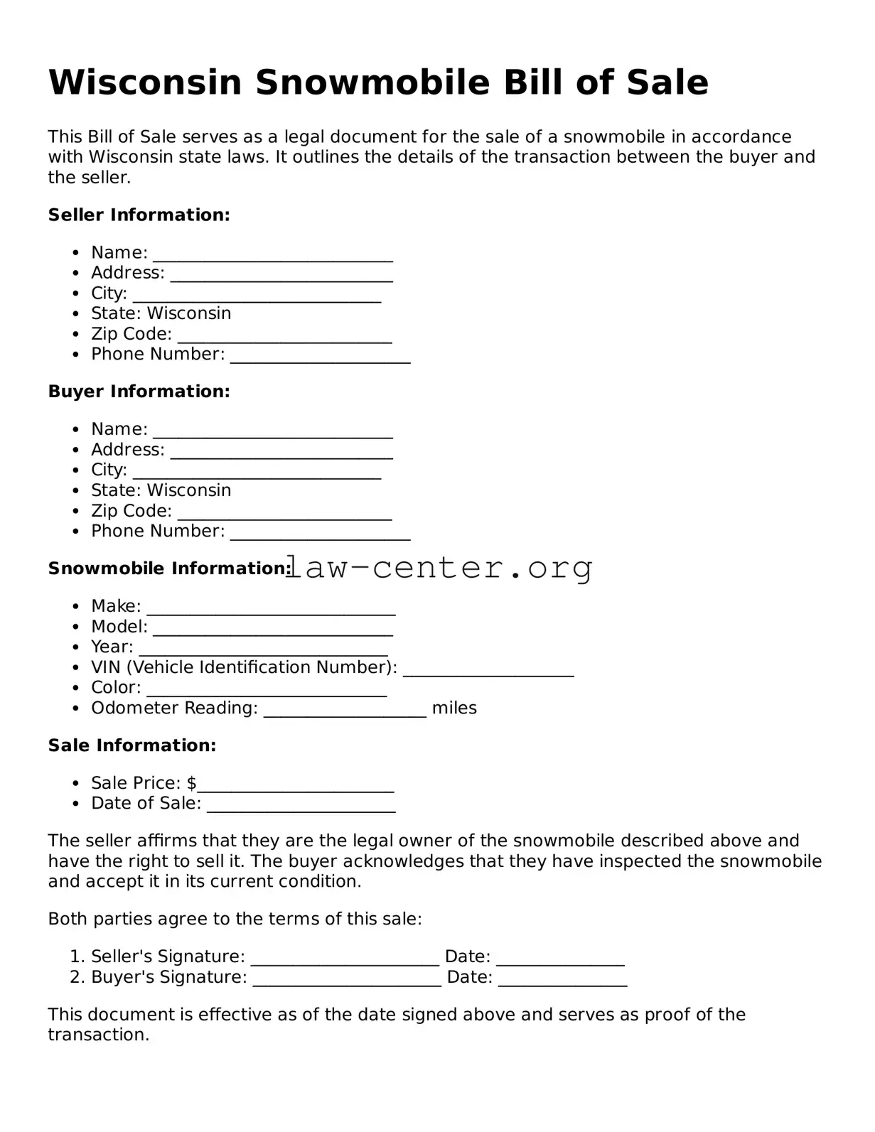 Attorney-Approved Wisconsin Snowmobile Bill of Sale Document