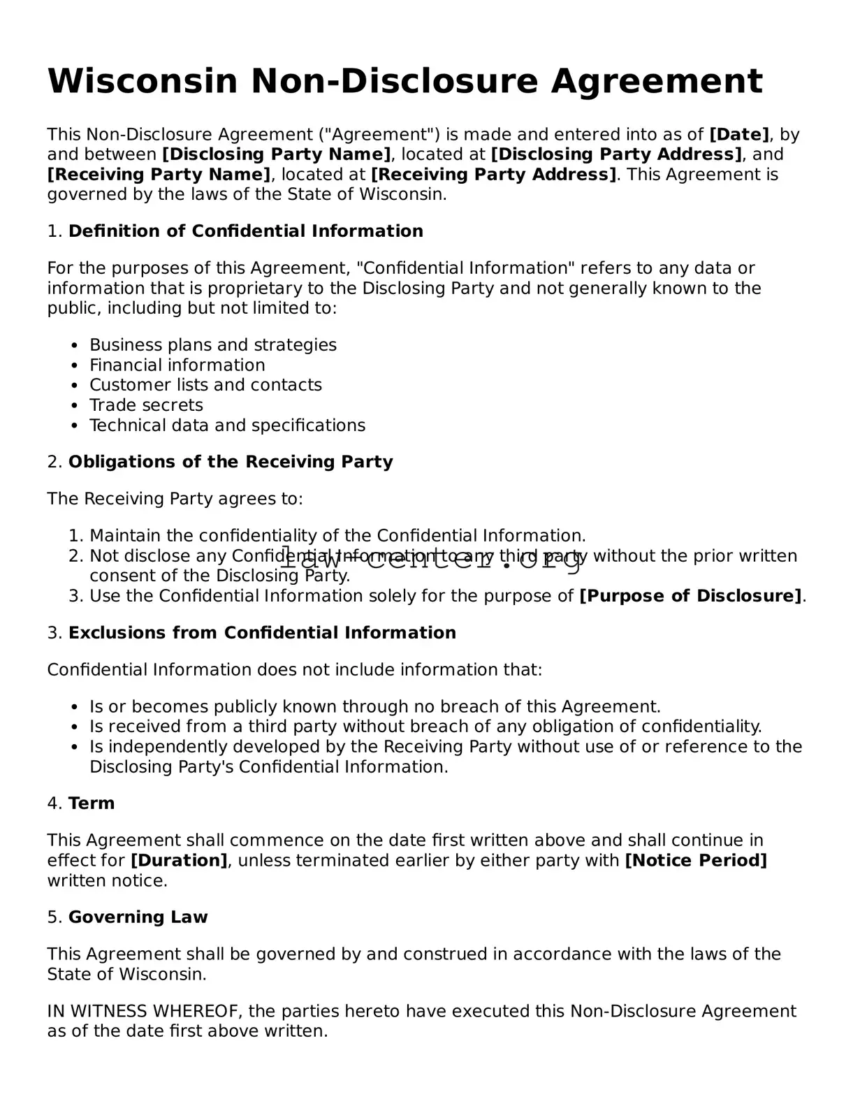 Attorney-Approved Wisconsin Non-disclosure Agreement Document