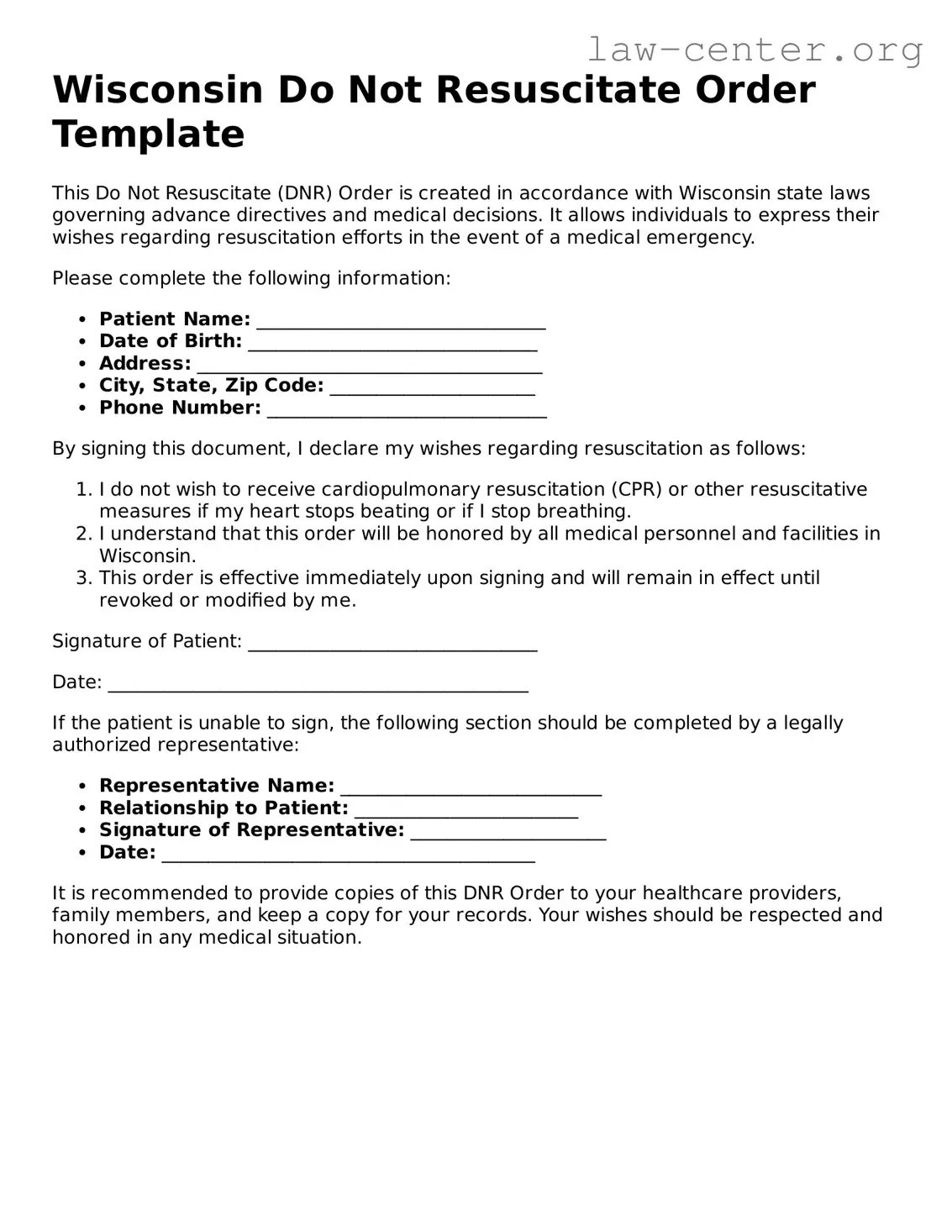 Attorney-Approved Wisconsin Do Not Resuscitate Order Document