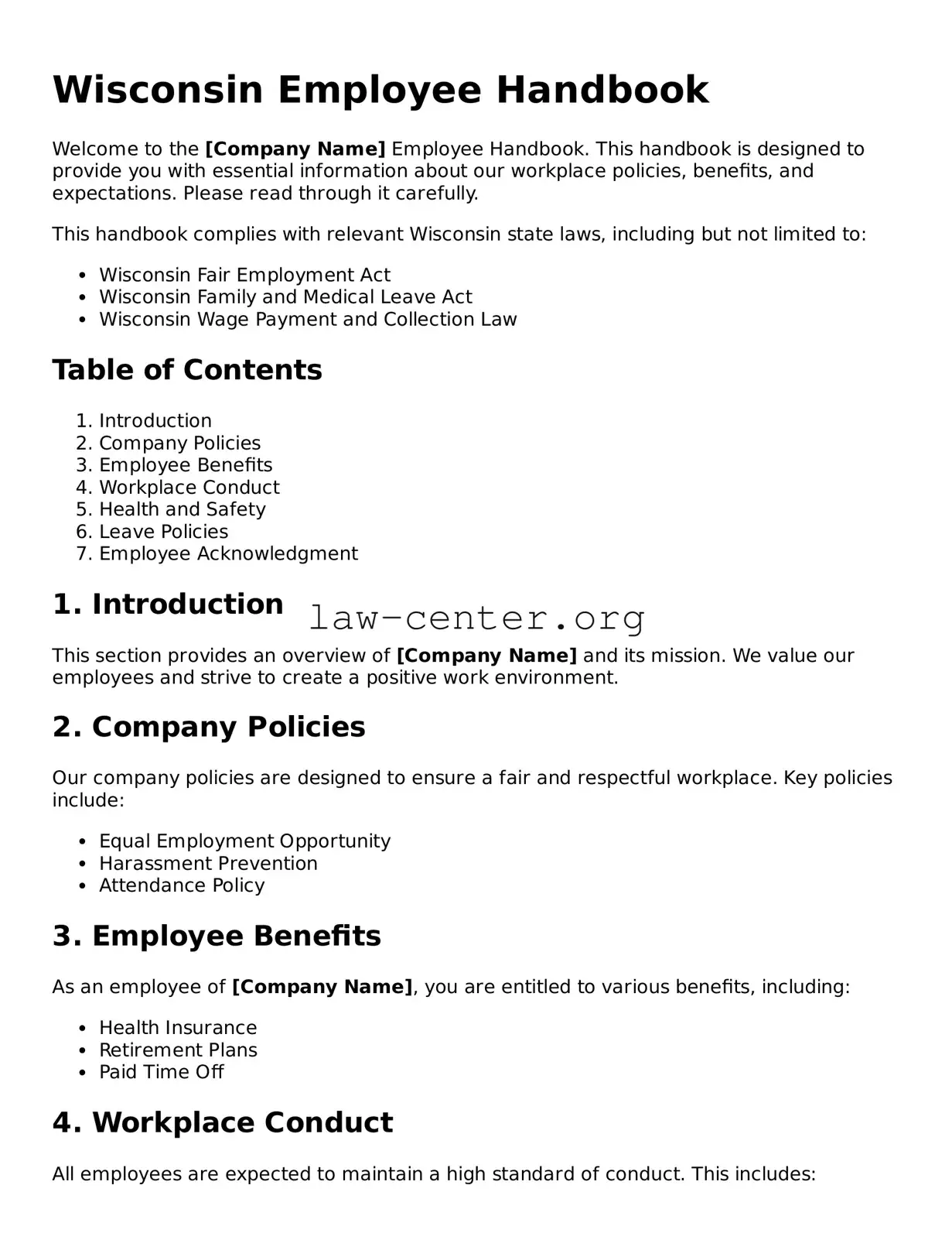 Attorney-Approved Wisconsin Employee Handbook Document