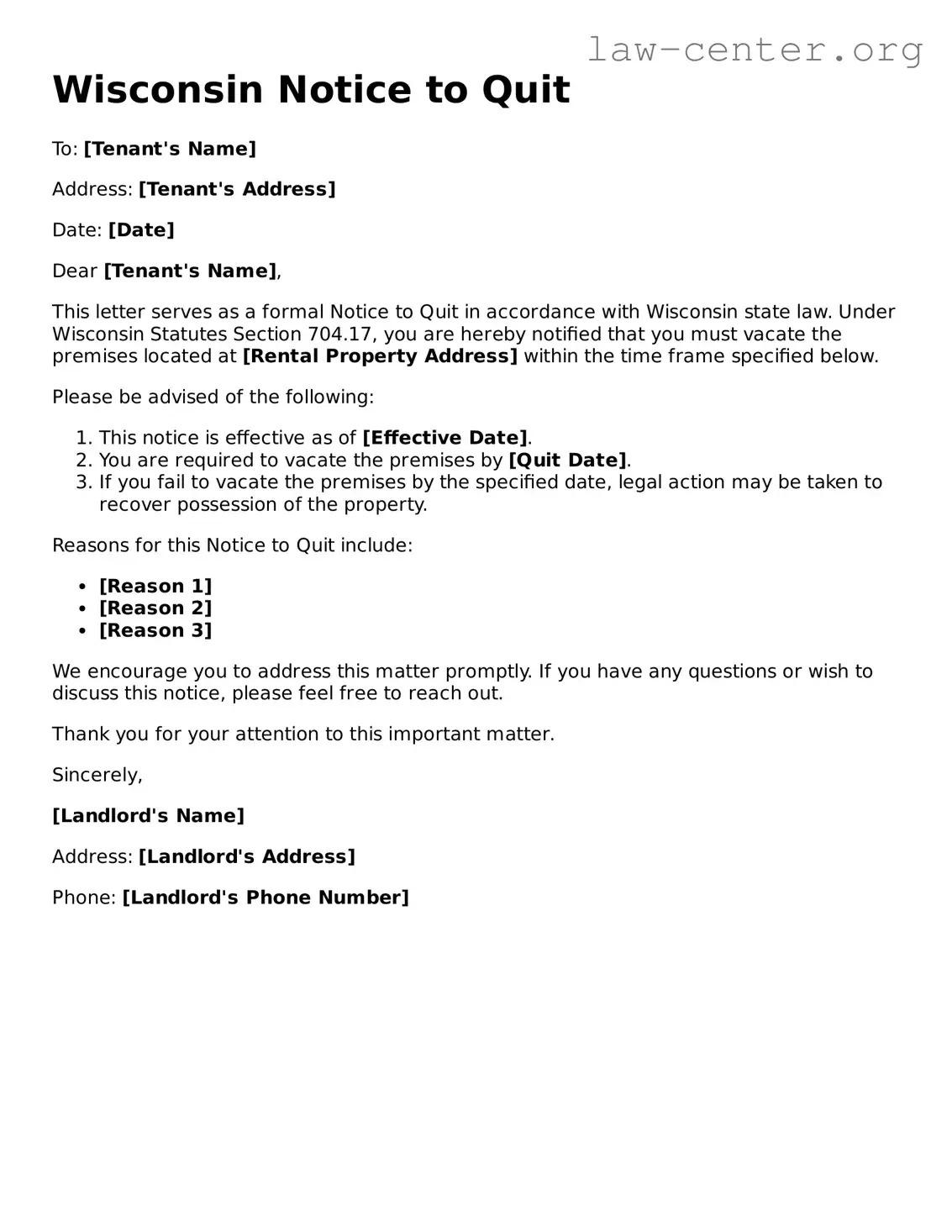 Attorney-Approved Wisconsin Notice to Quit Document