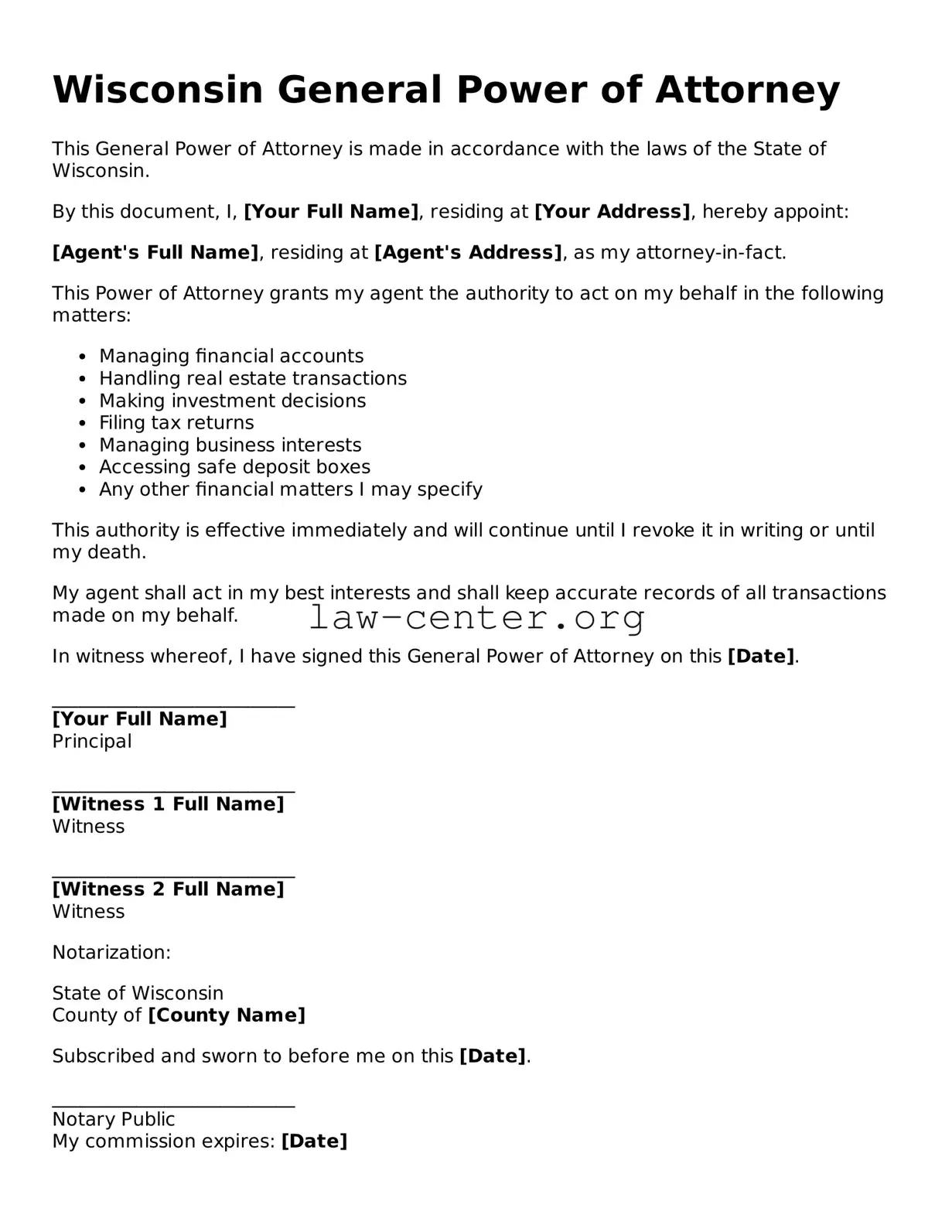 Attorney-Approved Wisconsin General Power of Attorney Document