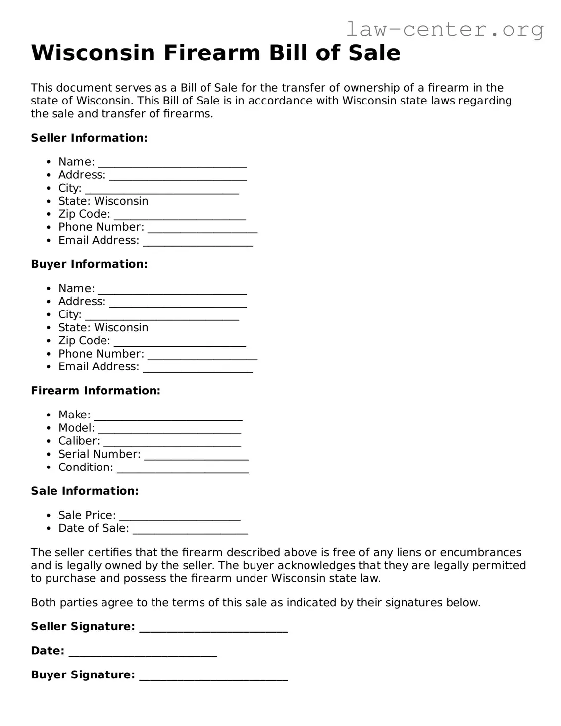 Attorney-Approved Wisconsin Firearm Bill of Sale Document