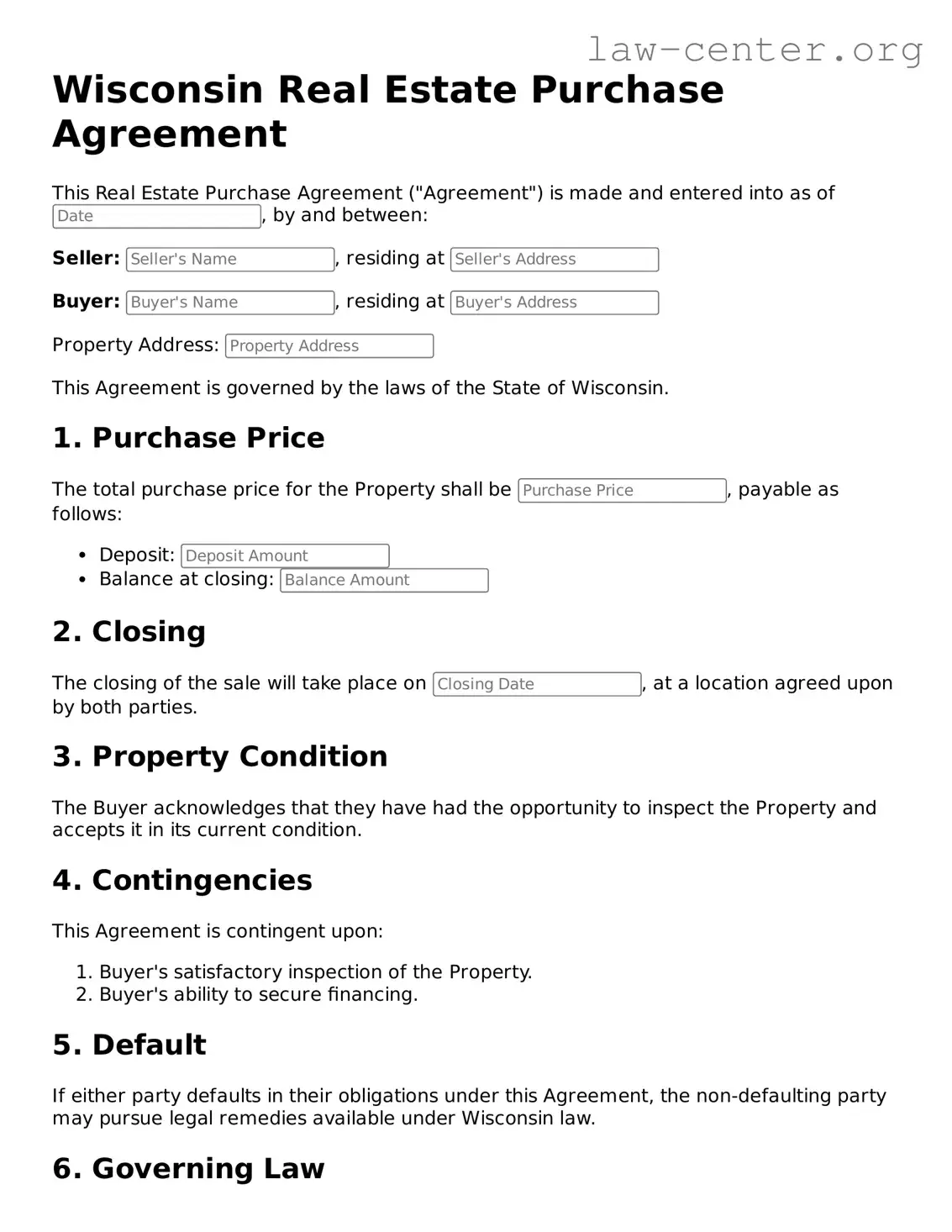 Attorney-Approved Wisconsin Real Estate Purchase Agreement Document