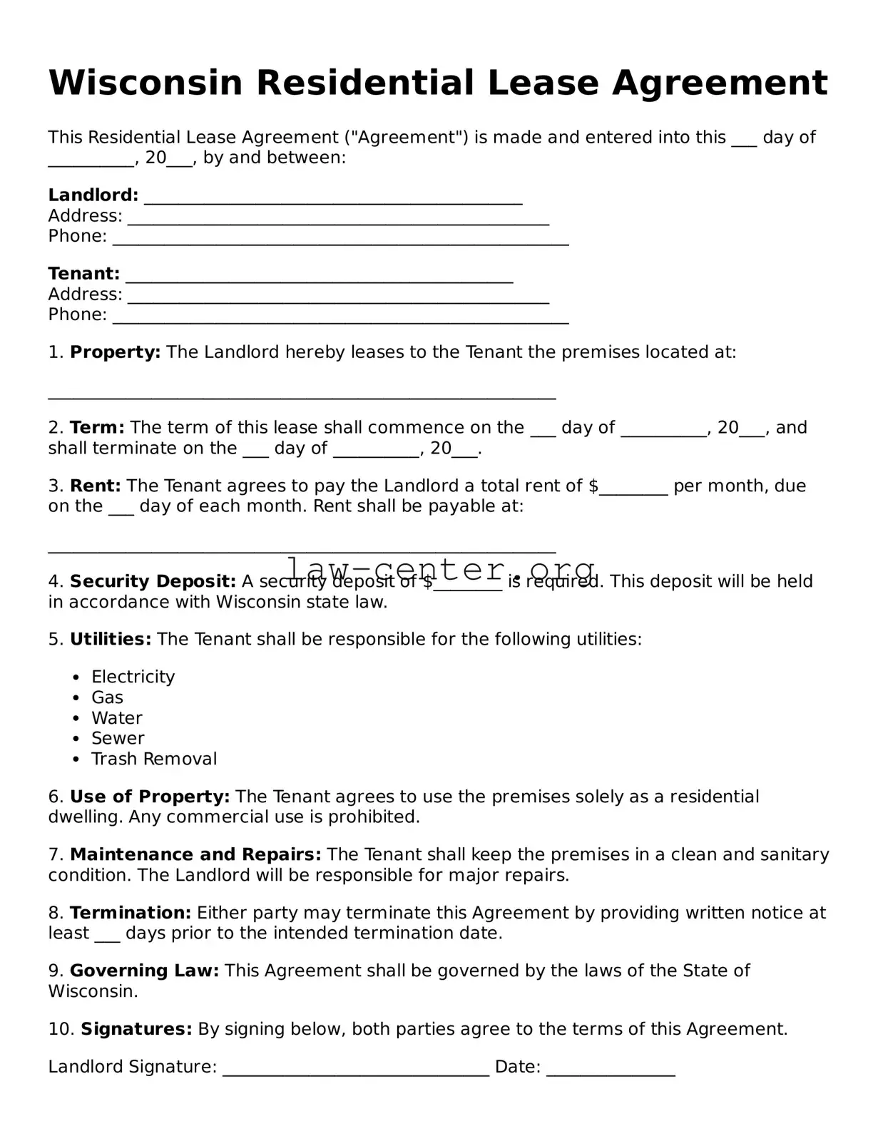 Attorney-Approved Wisconsin Residential Lease Agreement Document