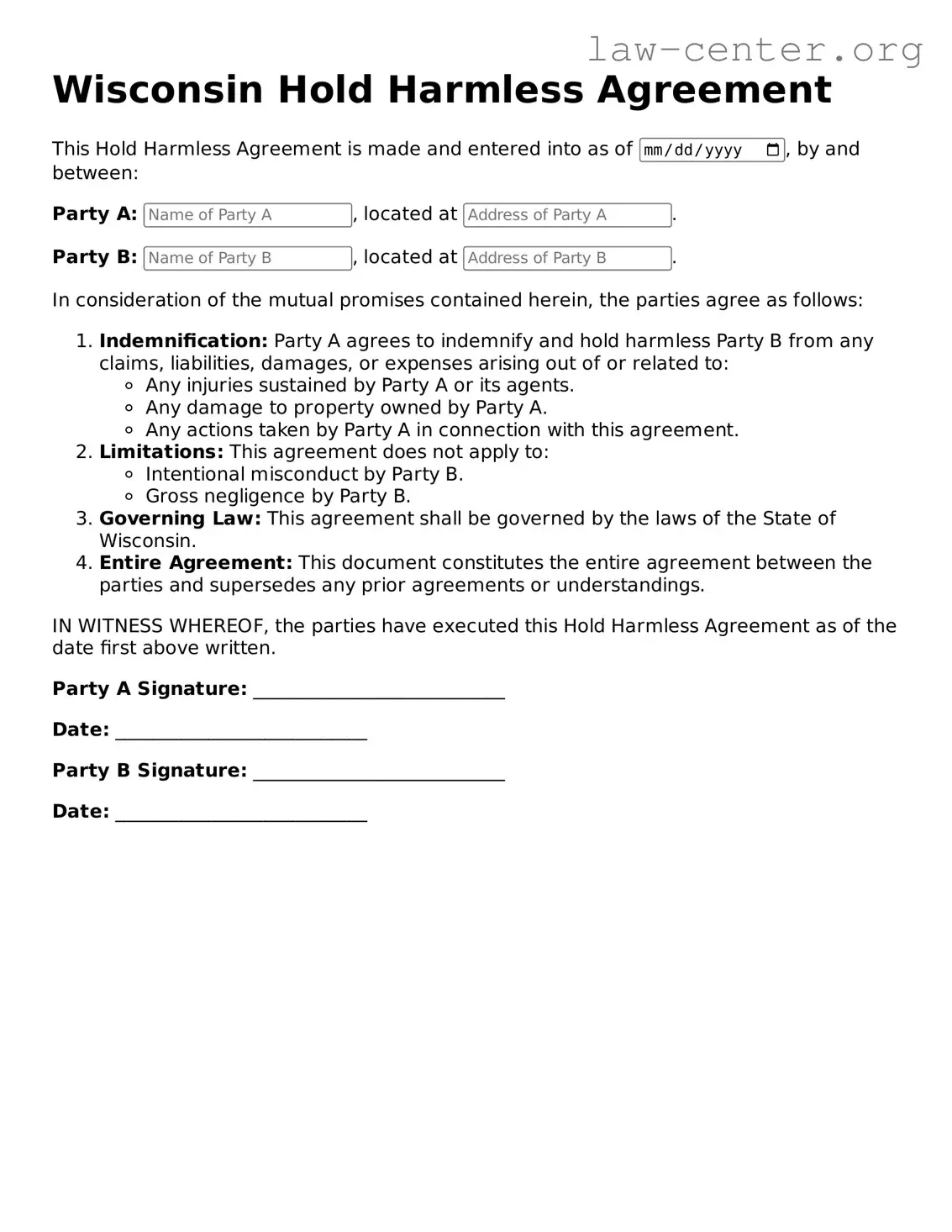 Attorney-Approved Wisconsin Hold Harmless Agreement Document