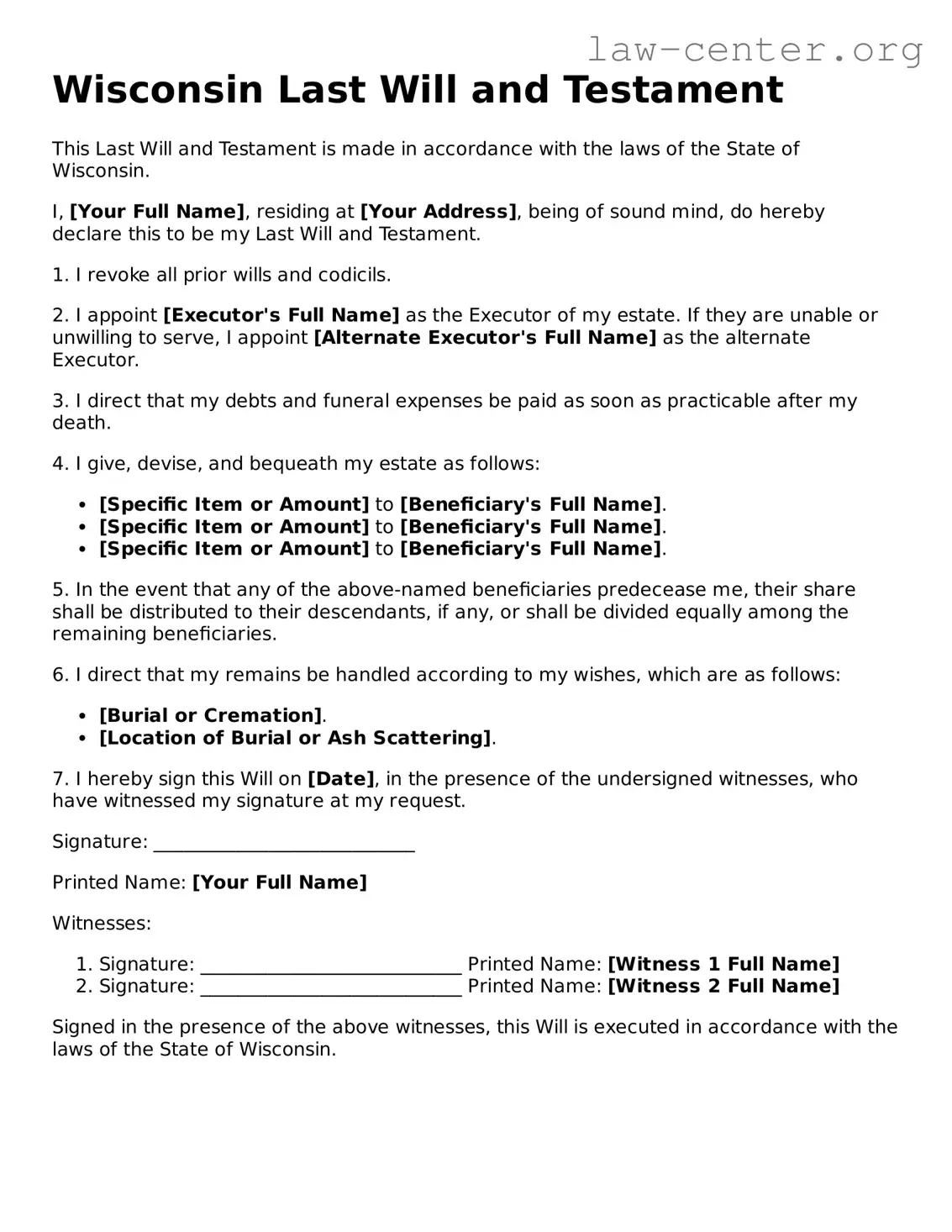 Attorney-Approved Wisconsin Last Will and Testament Document