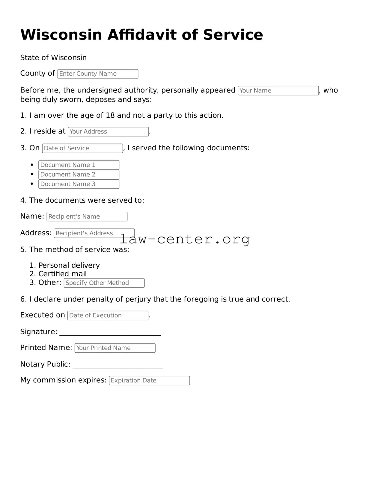 Attorney-Approved Wisconsin Affidavit of Service Document