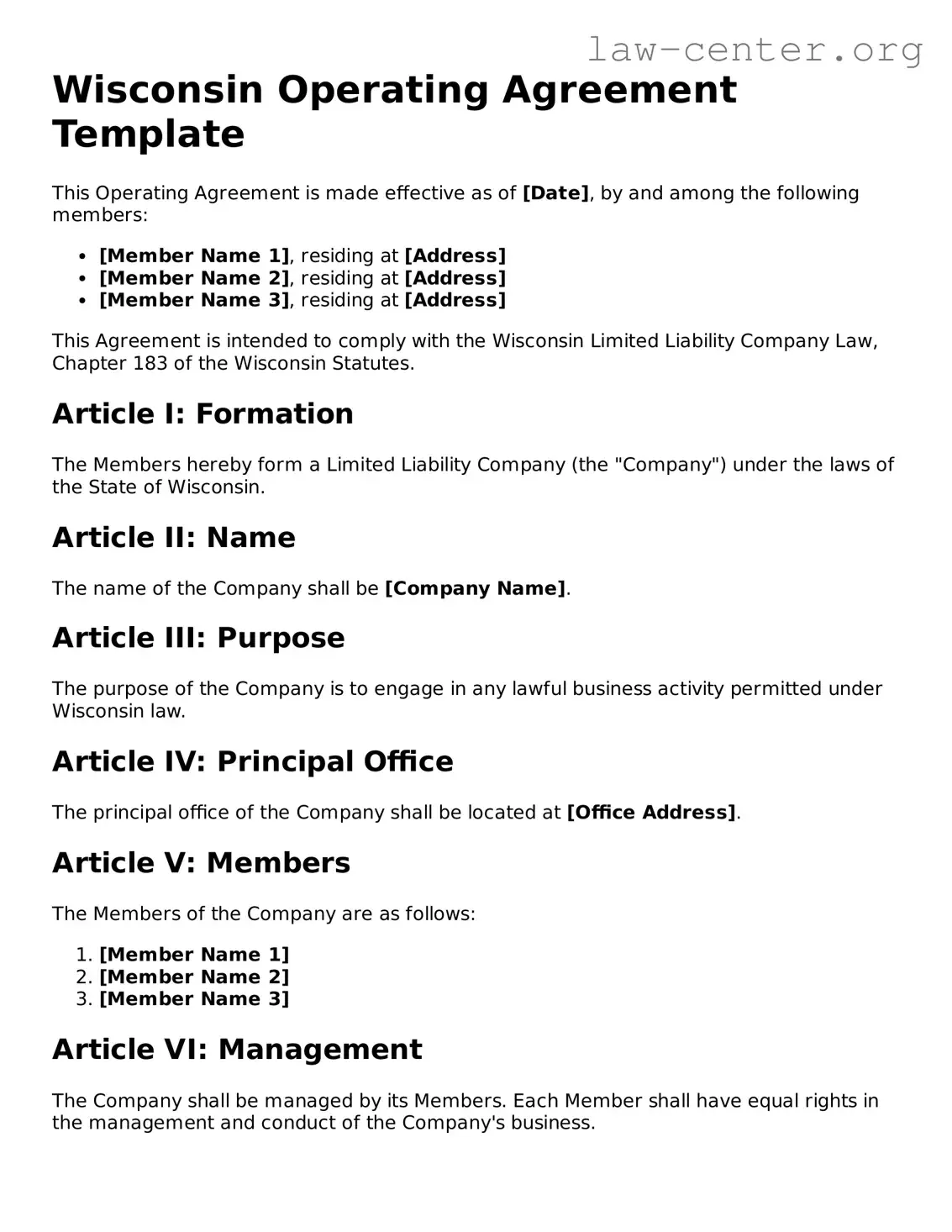 Attorney-Approved Wisconsin Operating Agreement Document