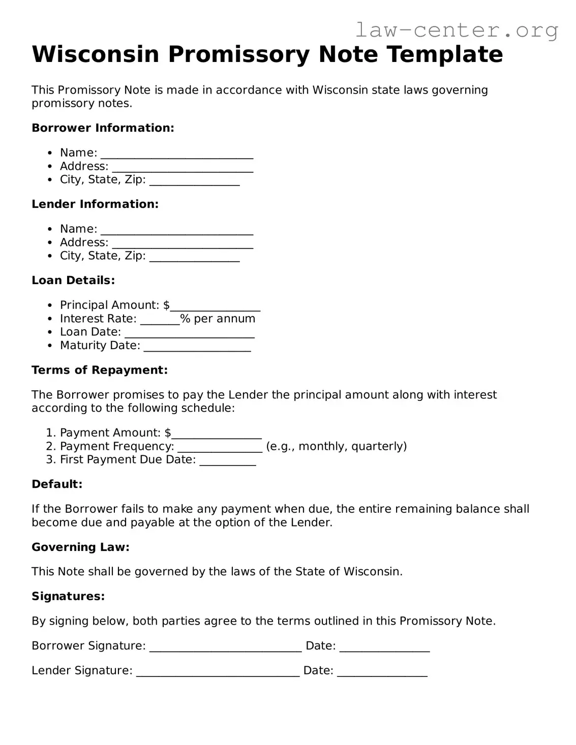 Attorney-Approved Wisconsin Promissory Note Document