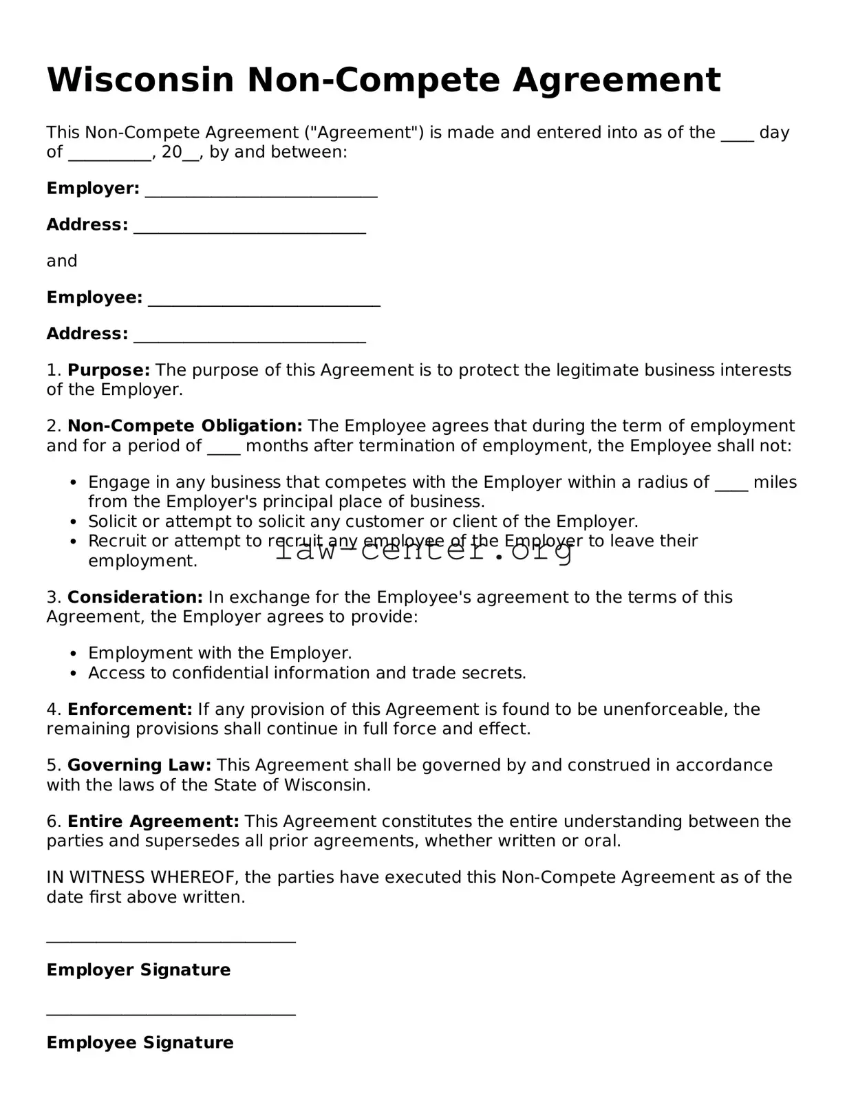 Attorney-Approved Wisconsin Non-compete Agreement Document