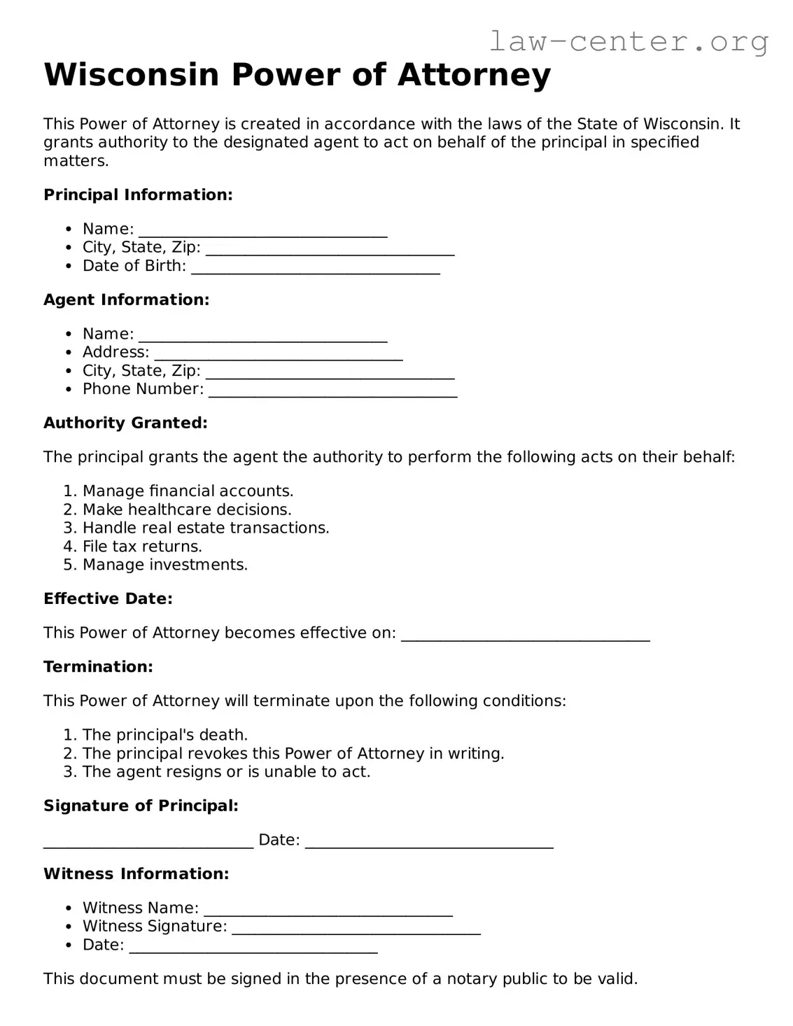 Attorney-Approved Wisconsin Power of Attorney Document