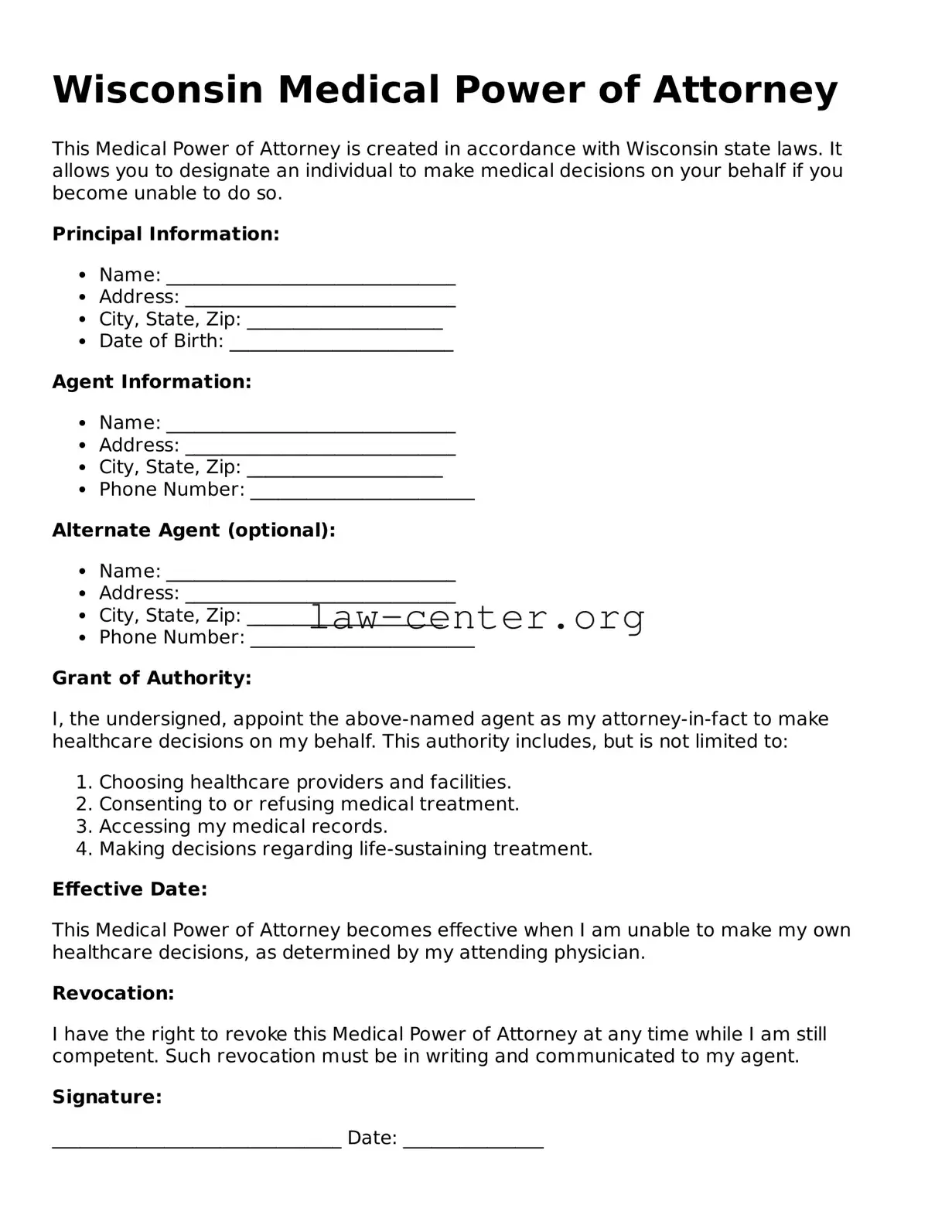 Attorney-Approved Wisconsin Medical Power of Attorney Document