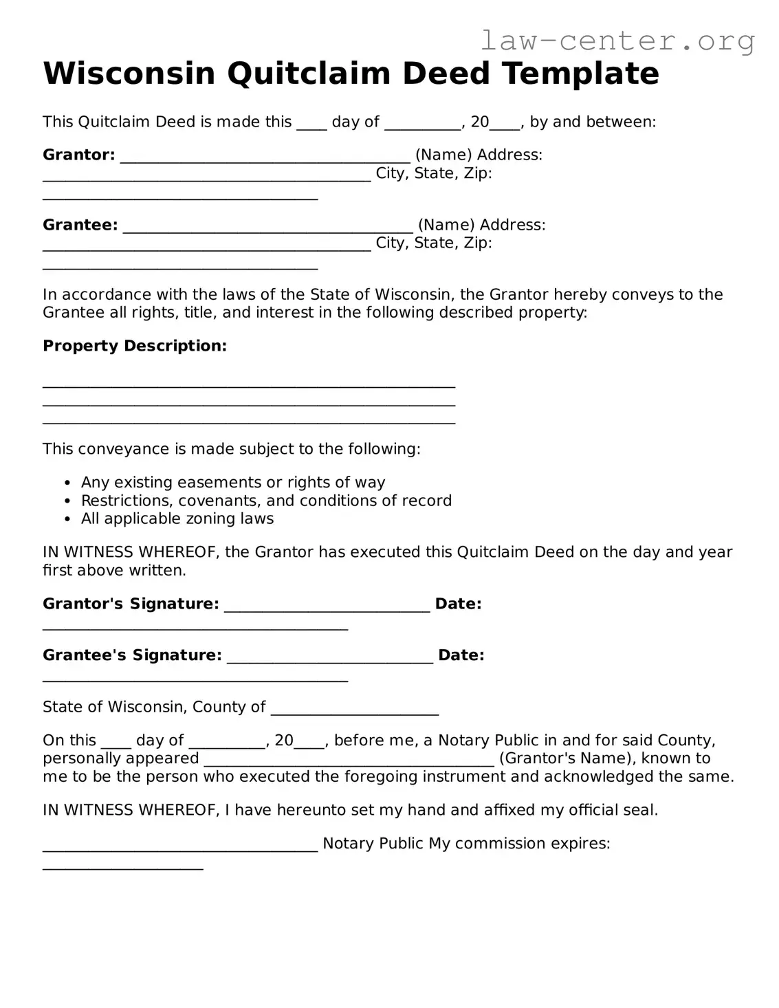 Attorney-Approved Wisconsin Quitclaim Deed Document