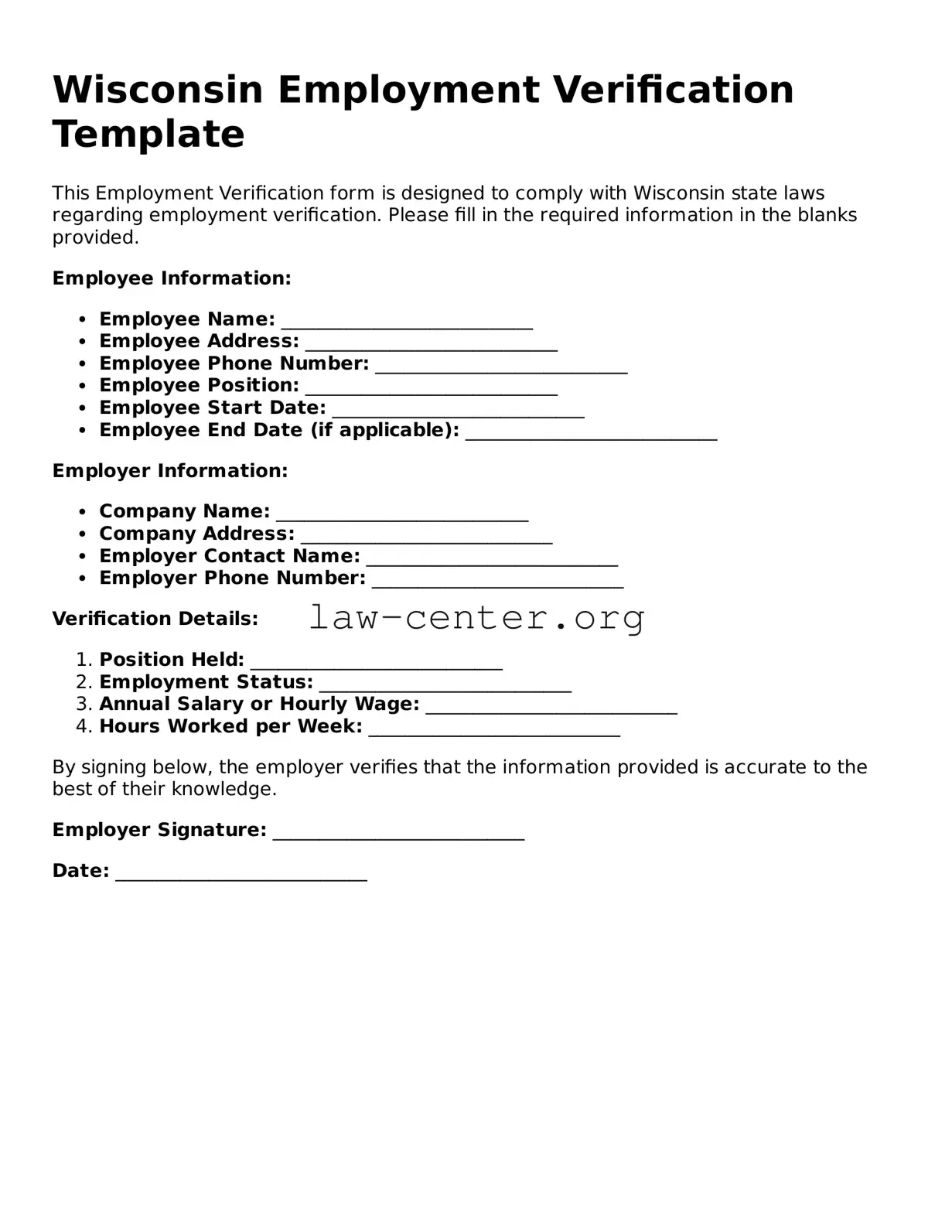 Attorney-Approved Wisconsin Employment Verification Document