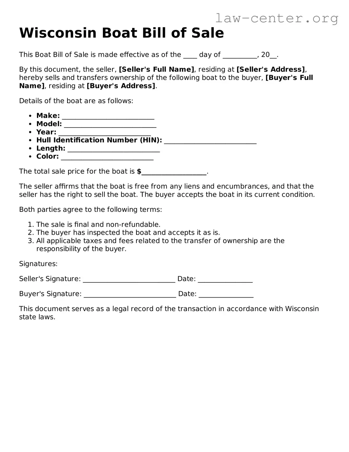 Attorney-Approved Wisconsin Boat Bill of Sale Document