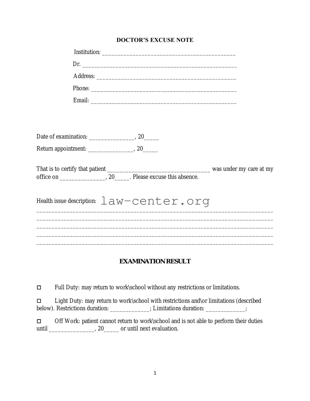 Get Doctors Excuse Note Form