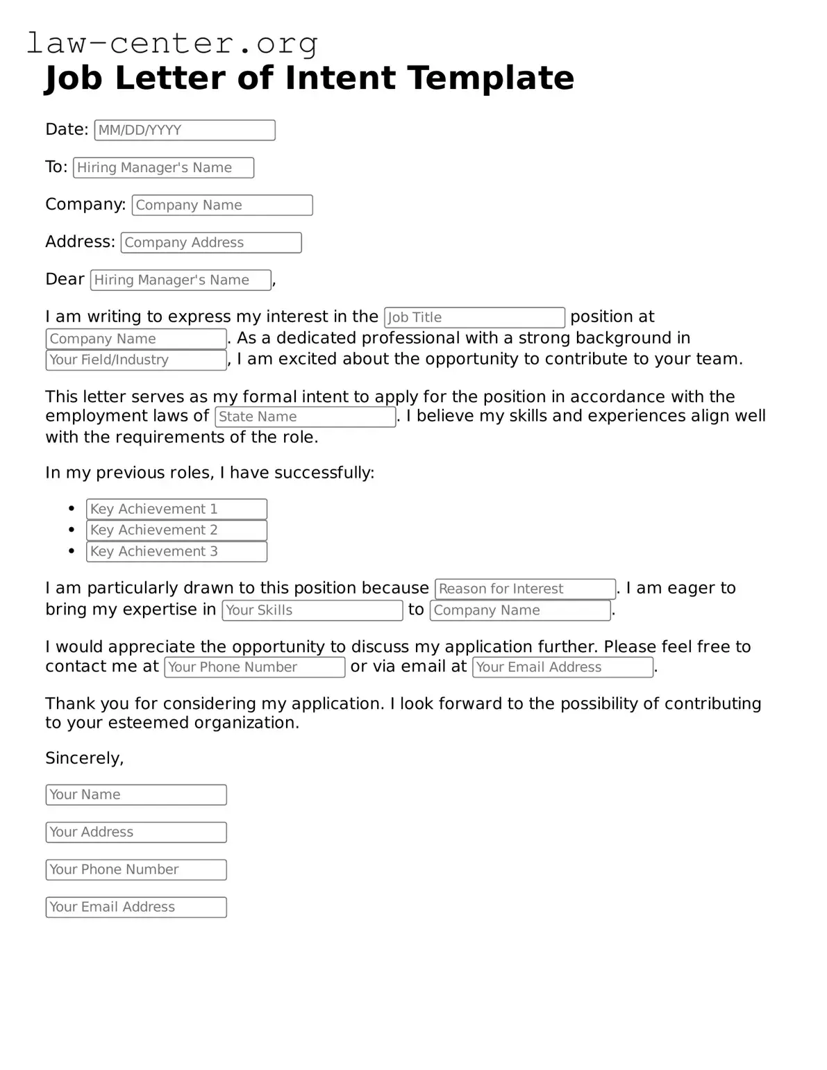 Free Job Letter of Intent Template
