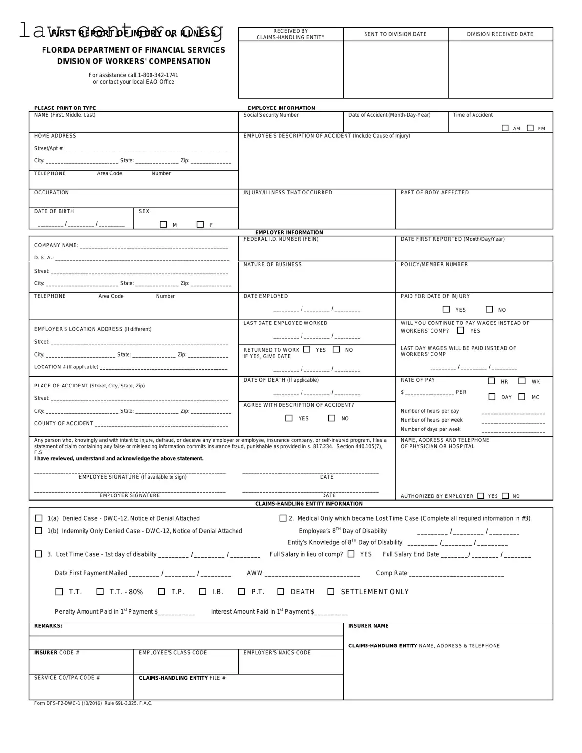 Get First Report Of Injury Florida Form