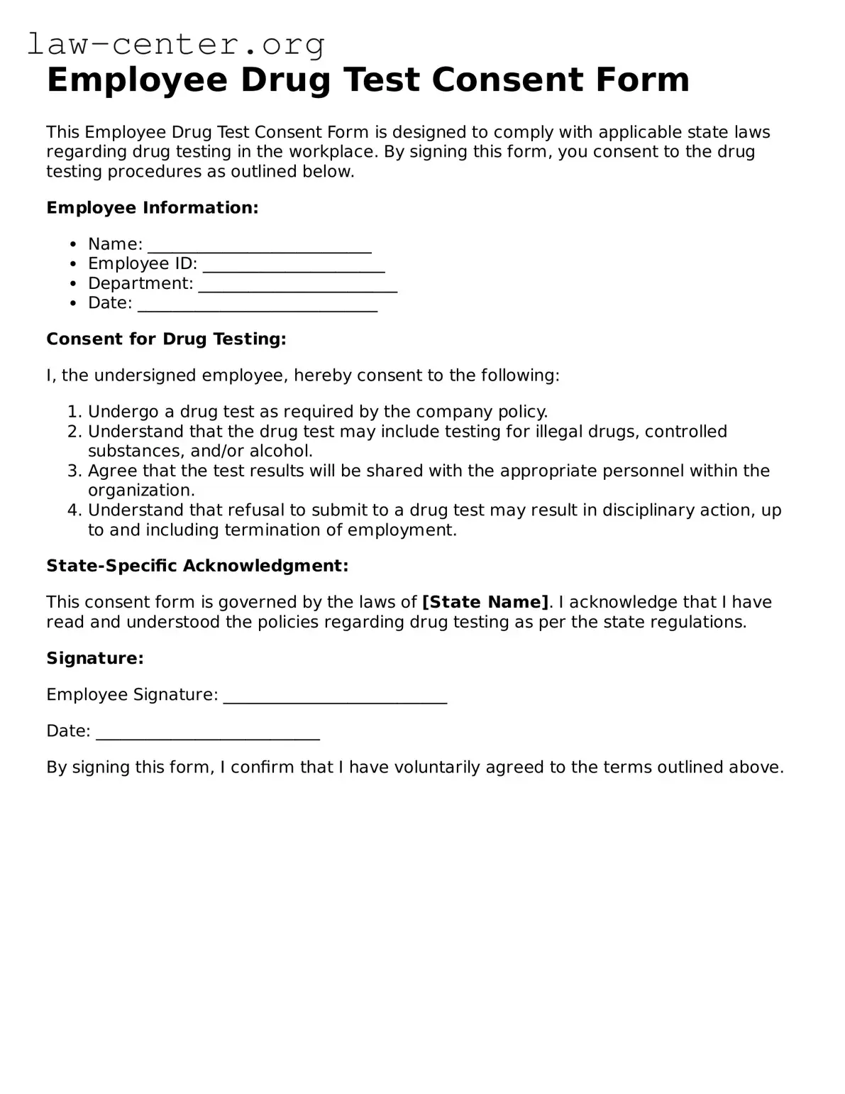 Free Employee Drug Test Consent Template